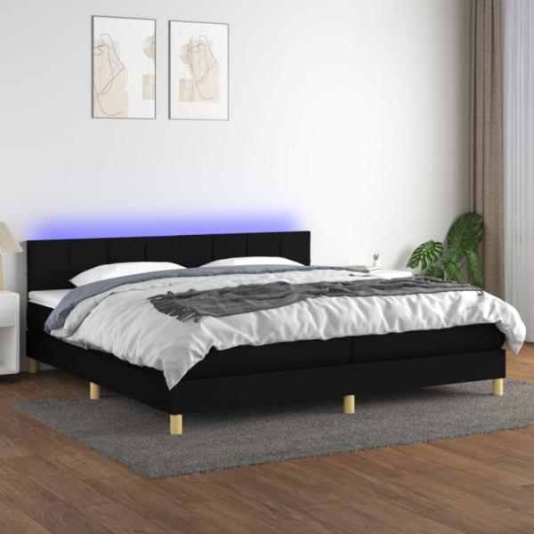 Boxspringbett mit Matratze & LED Stoff Schwarz 200 x 200 cm, Härtegrad: H2 [3133743]