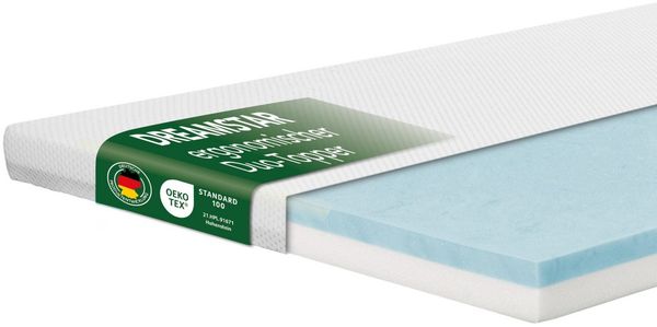 Dreamstar, Topper Duo Matratzentopper, H2/H3, mit Gel-Memory und Komfortschicht, 7 cm hoch, rutschfest, Bezug waschbar - für Matratzen und Boxspringbetten