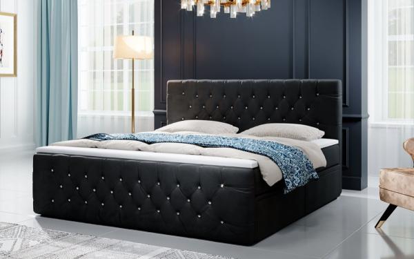 Boxspringbett Julietta mit Strass und Stauraum 160x200 H2 Schwarz Bild 3
