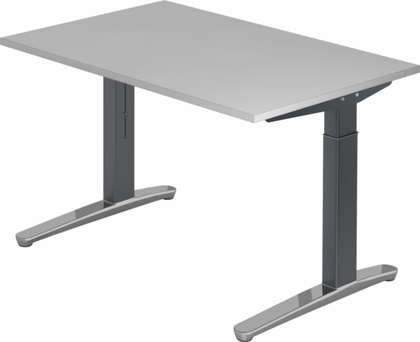 bümö manuell höhenverstellbarer Schreibtisch 120x80 in weiß, Gestell in graphit/alu - PC Tisch höhenverstellbar & klein, höhenverstellbarer Tisch Büro, kleiner Computertisch verstellbar, X12-5-GC