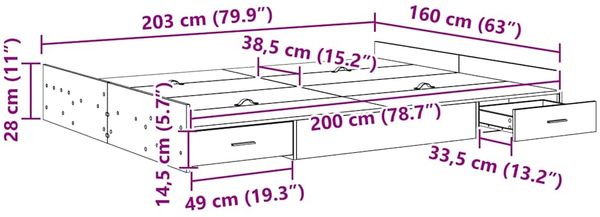 vidaXL Aufbewahrungsbettgestell Graues Sonoma 160 x 200 cm 3335282 Bild 11