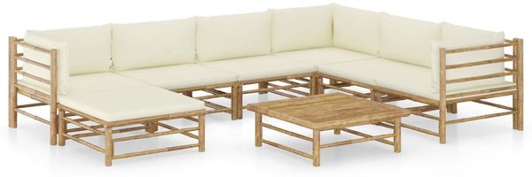 vidaXL 8-tlg. Garten-Lounge-Set mit Cremeweißen Kissen Bambus 3058219