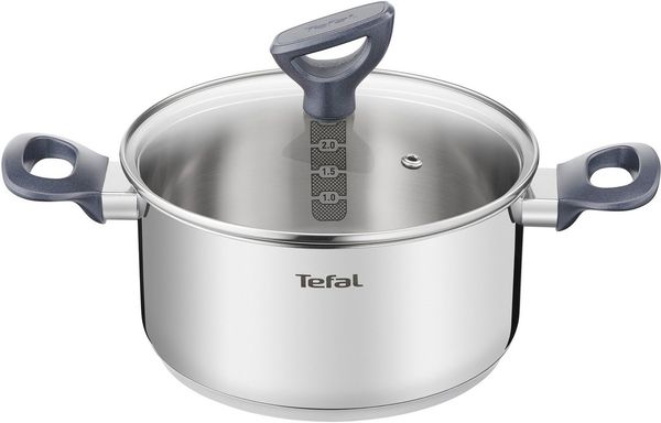 Tefal Kochtopf Daily Cook, Edelstahl (2-tlg), 20 cm, Ausgießhilfe, Messmarkierungen, Induktion, backofenfest
