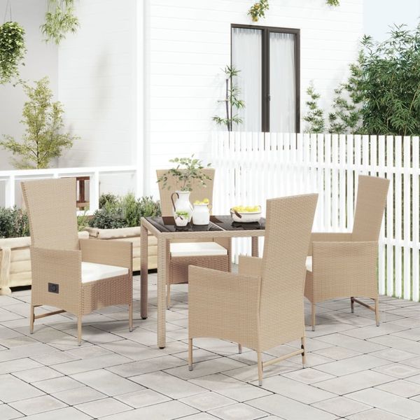 vidaXL 5-tlg. Garten-Essgruppe mit Kissen Beige Poly Rattan 3157568
