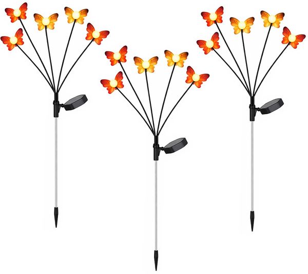 3x LED Solarleuchte, Stecklampe, Schmetterling, H 68 cm