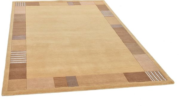 THEKO Wollteppich Royal Nepali 3085, rechteckig, Höhe: 15 mm, reine Wolle, handgetuftet, Uni-Farben, mit Bordüre, modernes Design