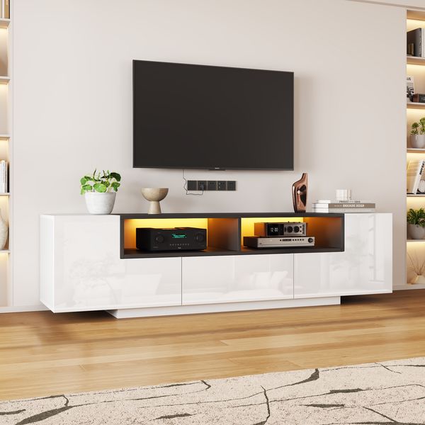 Standfernsehschrank Lowboard Mit LED-Licht L-Form mit Schubladen Wohnzimmerschrank TV-Ständer Hochglanz MDF Weiß 180 x 40 x 48 cm