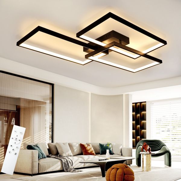 ZMH LED Deckenleuchte Wohnzimmer Deckenlampe Schwarz - Modern 72W 80CM Wohnzimmerlampe Dimmbar mit Fernbedienung Schlafzimmerlampe Rechteck Metall-Design für Schlafzimmer Kinderzimmer küchen
