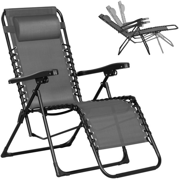 eSituro Sonnenliege, Liegestuhl klappbar, Gartenliege mit Verstellbarer Rückenlehne, Relaxliege 150 kg, Strandstuhl, Liegesessel, Klappsessel, Grau