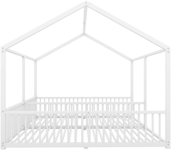 Metallbett, Kinderbett, 90*200cm , Ohne Matratze, Geländer, Leiter, Hausmodellierung, Doppelbett Design, Doppelbett, Eisenrahmen, Weiß Bild 5