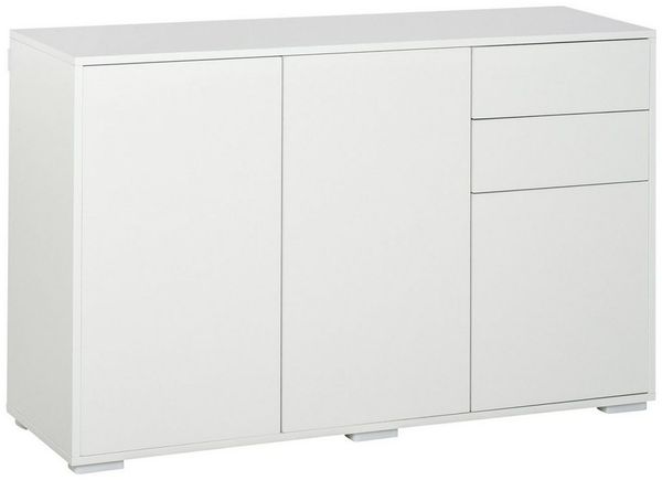 HOMCOM Sideboard Mehrzweckschrank Aktenschrank mit 2 Schublade 3 Türen (Aufbewahrungsschrank, 1 St, Sideboard), Weiß 117 x 36 x 74 cm