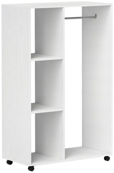 MC Star Kleiderschrank mobile Garderobe, 1 Kleiderstange, 3 Regale, Garderobenschrank (Rollbarer Kleiderständer für Flur, Schlafzimmer, 80 x 40 x 128 cm, Weiß)