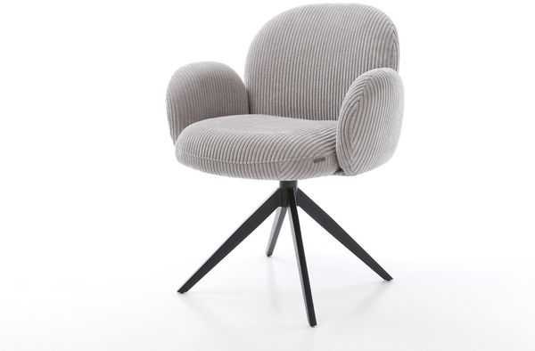 Drehstuhl Nube-Flex mit Armlehnen Cord Silbergrau Kreuzgestell breit Schwarz 360° drehbar Wippfunktion Taschenfederkern