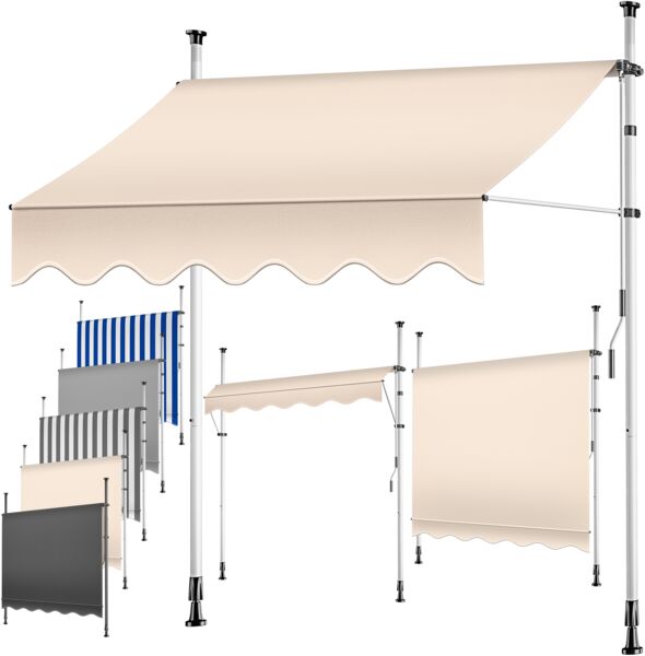 KESSER® Klemmmarkise mit Handkurbel Balkon, Balkonmarkise ohne Bohren, UV-beständig höhenverstellbar wasserabweisend , Sonnenschutz, Terrassenüberdachung , einfache Montage Beige, 250cm