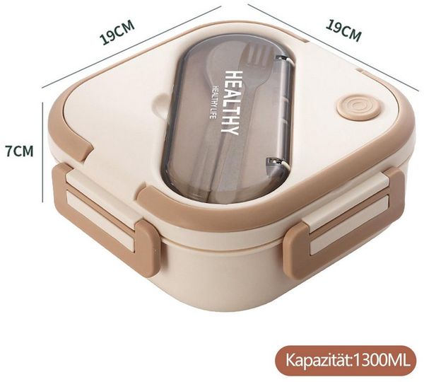 Fine Life Pro Lunchbox Bento-Box mit Gabel & Löffel,1300ml Essbox aus Lebensmittelsicherem PP, Mehrfachfächer, Leckdicht,Tragegriff, Ideal für Arbeit/Schulessen