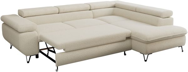 Mks Möbel 'Peter L-form' Ecksofa mit Bettfunktion, Bettkasten & einstellbaren Kopfstützen, Beige, Boucle, mit Topper, rechts Bild 6