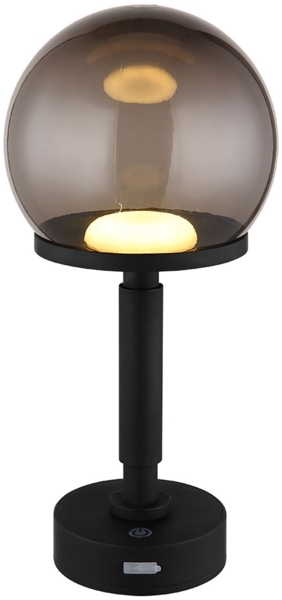 LED Tischleuchte, Touchdimmer, Pilz, Akku, rauch, H 31,5 cm