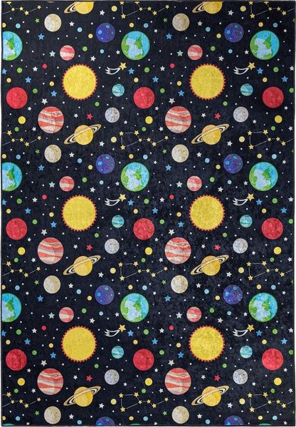 Mazovia Kinderteppich Kinderteppich Kinderzimmerteppich Planeten Weltraum, 80 x 150 cm, Kurflor, Waschbar in Waschmaschine, Höhe 5 mm, Rutschfest