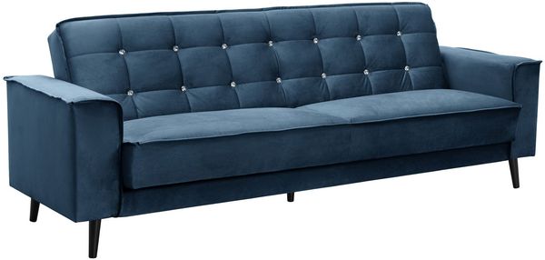Sofa 3-Sitzer mit Bettfunktion Kaycee Samtvelours dunkelblau