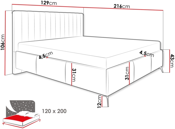 Polsterbett Manako mit Bettkasten und Kopfteil (Farbe: Fresh 01, Größe: 120x200) Bild 5