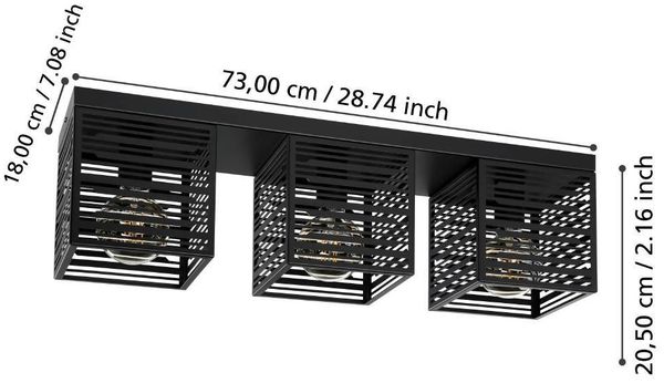 Eglo 900357 Deckenleuchte PIEDRITAS E27 3X40W schwarz L:73cm B:18cm H:20. 5cm dimmbar