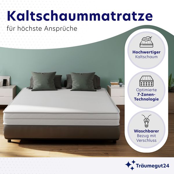 Träumegut24 - AquaFlex ergonomische 19cm Kaltschaummatratze mit 7-Zonen I 80x200cm I Härtegrad H3&H4 Bild 3
