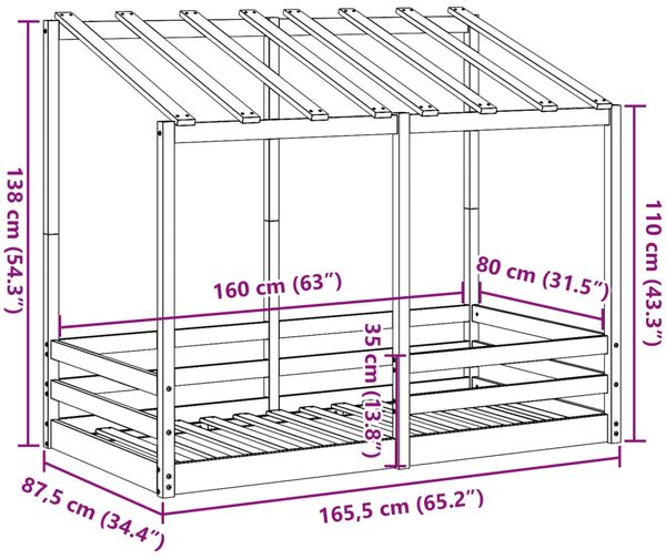 vidaXL Kinderbett mit Dach Wachsbraun 80x160 cm Massivholz Kiefer 847014 Bild 9