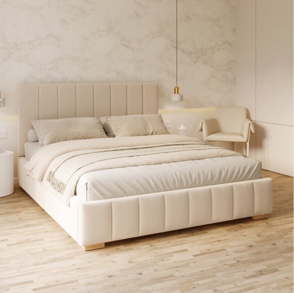 FDM Polsterbett modern mit Bettkasten MADE IN EU - mit hochwertigem Velours Bezug (verfügbar 90x200 120x200 140x200 160x200 180x200cm, Bettrahmen, Bett, mit großen gepolsterten Kopfteil, mit Bettkasten zum aufklappen), Hebbarer Metallrahmen, Bettkasten...