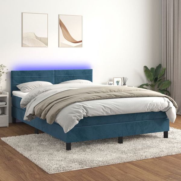 vidaXL Polsterbett mit Matratze & LED Dunkelblau 140x200 cm Samt