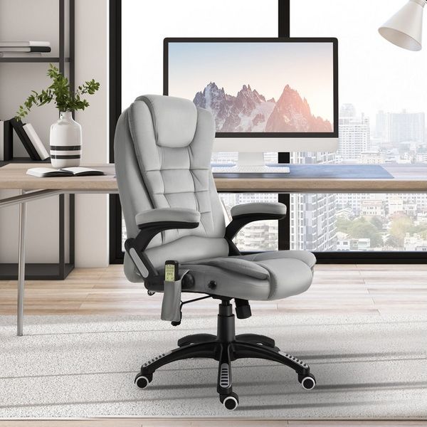Vinsetto Massage Sessel, Bürostuhl mit Massagefunktion, Gaming Stuhl, höhenverstellbarer Chefsessel, ergonomischer Drehstuhl, PU-Räder, Grau, 67 x 74 x 107-116 cm