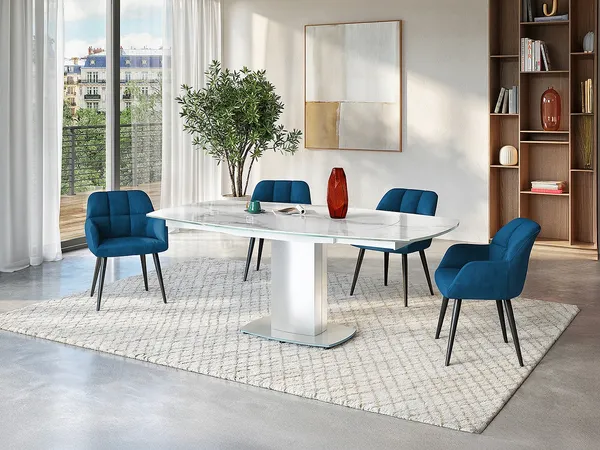 Vente-unique - TALICIA Essgruppe MarmorGlasKeramik Weiß - B 90 cm x H 75 cm x L 180 cm120 cm
