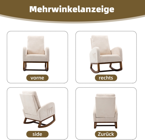 LVHOM Schaukelstuhl aus Massivholzgestell, gepolsterte Schaukelsessel mit, Seitentasche, Hohe Rückenlehne, geeignet für Wohnzimmer, Schlafzimmer, Arbeitszimmer, Balkon Bild 5