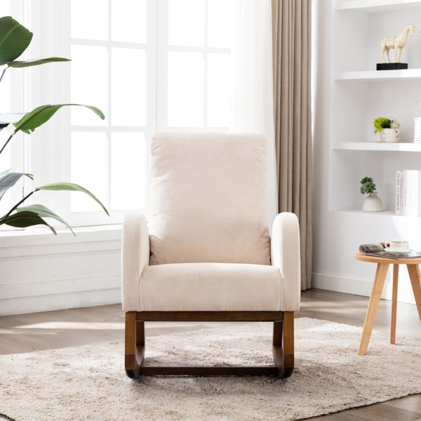 LVHOM Schaukelstuhl aus Massivholzgestell, gepolsterte Schaukelsessel mit, Seitentasche, Hohe Rückenlehne, geeignet für Wohnzimmer, Schlafzimmer, Arbeitszimmer, Balkon Bild 7