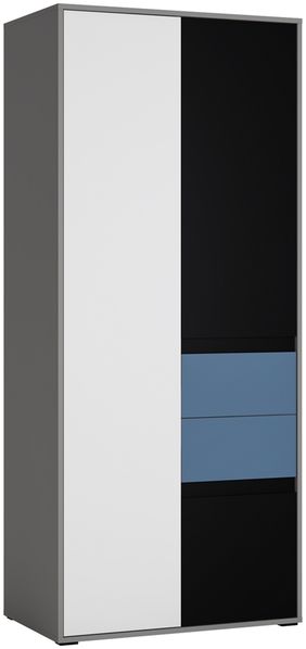 Kleiderschrank Jugendzimmer LIIVA-129 in grau mit schwarz, weiß, blau, B/H/T: ca. 83,7/197/54 cm