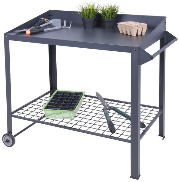 Spetebo Pflanztisch Metall Pflanztisch auf Rollen - 90 x 55 cm (Stück, 1-St, Pflanztisch), Gärtnertisch mit Gitterablage