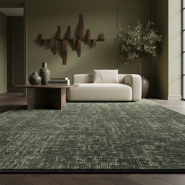 KADIMA DESIGN Wollteppich KOFEL Wohnzimmer Waschbar Schlafzimmer Wohnzimmerteppich Esszimmer, Läufer, Höhe: 9 mm, Grün, 80x150 cm, Esszimmerteppich Schlafzimmerteppich Waschbar