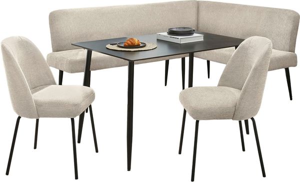 OTTO home Eckbankgruppe Melvin (Set, 4-tlg. Tisch, Bank und 2 Stühle), Taschenfederkern, Tisch (120x75cm) schwarz, Bank und Stühle anthrazit oder beige