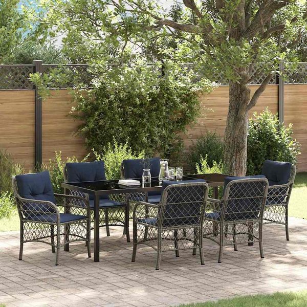 vidaXL Garten Essgruppe mit Kissen 7 pcs Grau und Schwarz Rattan 3380251