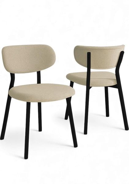 Modernes Stuhlset (4-teilig), Bouclé, Creme & Schwarz, 46 x 45 x 85 cm | Gestell: 100% Metall, Rückenlehne: Sperrholz | Stilvolles skandinavisches Design für Zuhause & Büro