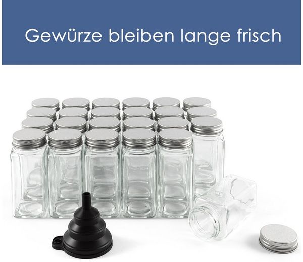 Hanseküche Gewürzbehälter Gewürzgläser Set mit Streueinsatz, Glas, (24 Gewürzgläser, 2-tlg, Set inkl. Zubehör), inkl. Ersatzstreueinsätze, Trichter und Reinigungsbürste Bild 4