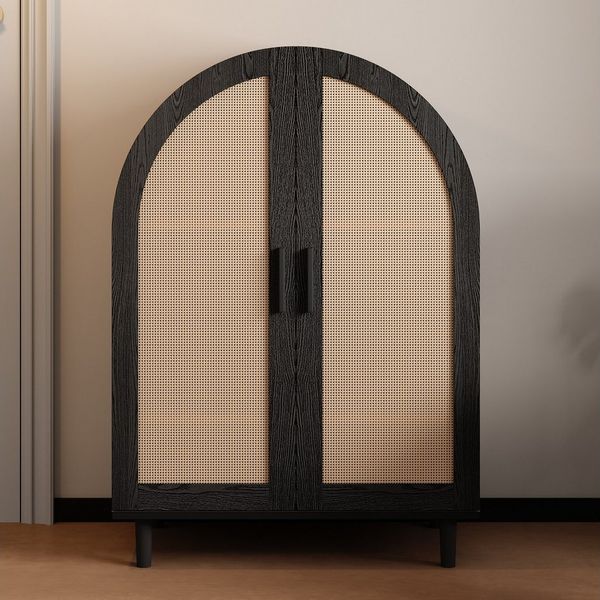 Ulife Schuhschrank mit abgerundeter Außenseite, durchbrochenen Rattantüren und 3 Regalen (1-St) Schuhregal, Sideboard, Kommode, 70x40x100cm
