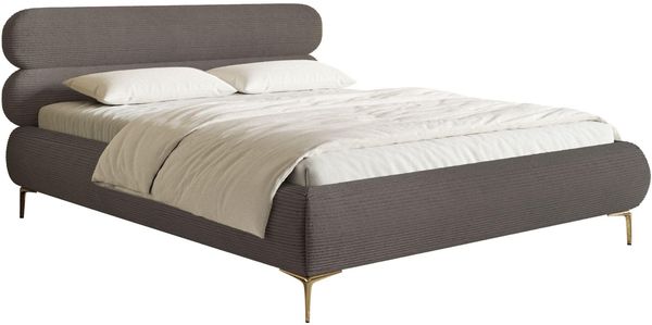 Selsey Polsterbett 160x200 cm Cord Grau – Bett mit Stauraum und Bettkasten, gepolstertes Bett mit Lattenrost und Metallrahmen, Doppelbett Schlafzimmer mit goldfarbenen Füßen und Gasdruckfedern