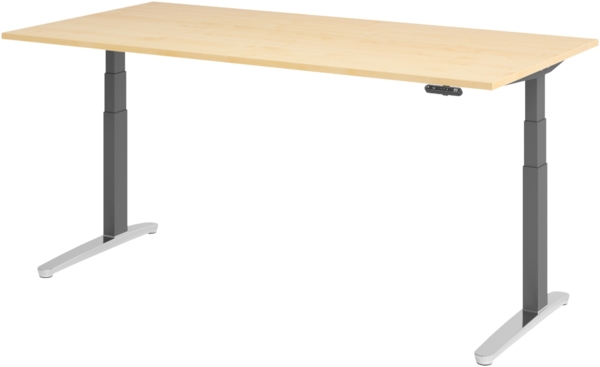 bümö elektrisch höhenverstellbarer Schreibtisch 200x100 cm mit Memory-Steuerung - Design Schreibtisch höhenverstellbar elektrisch, elektrischer Schreibtisch Ahorn, Gestell graphit/alu, XBHM2E-3-GC