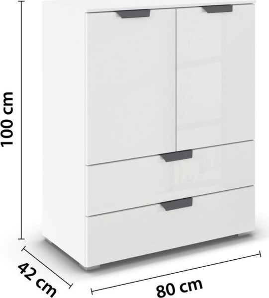 rauch Aditio Box, Kommode, 2-türig, 2 Schubladen, mit Glasfront, mit Softclose-Funktion, Farbe Weiß, BxHxT 80x100x42cm Bild 4