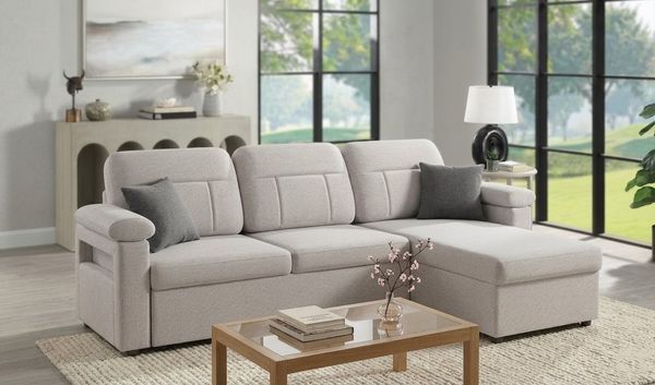 HOMAVO Ecksofa L-Ecksofa, Breite: 203 cm, Abnehmbares und waschbaresSitzkissen, Handyhalterung, Getrankehalter