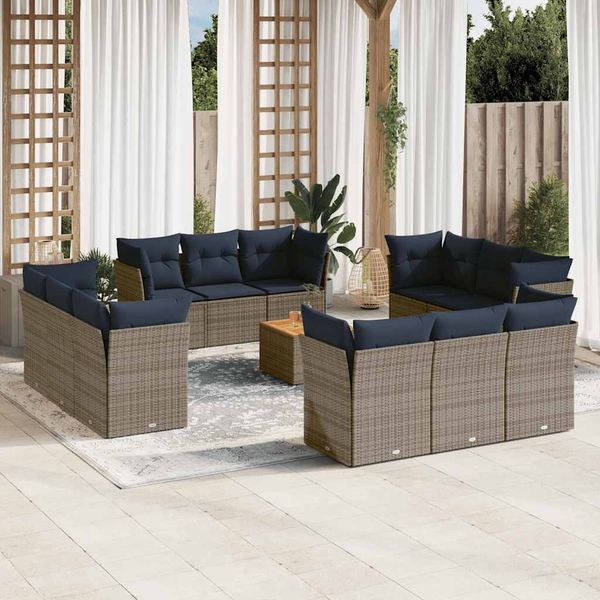 vidaXL 13-tlg. Garten-Sofagarnitur mit Kissen Grau Poly Rattan 3255872