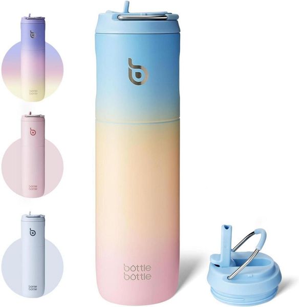 Isolierte Trinkflasche 680ml mit Strohhalm und Griff für Sport Reise