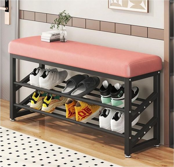 HTI-Living Schuhregal Metall 2 Ebenen mit Sitzkissen Altrosa, 1 Stück 1-tlg, Schuhbank