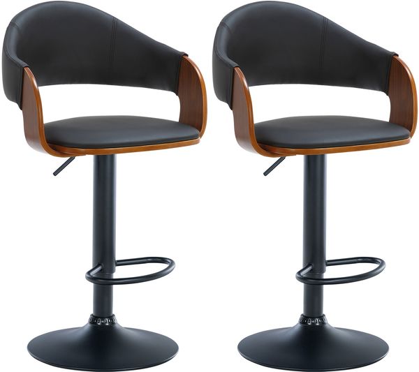 CLP 2er Set Barhocker Nilse Kunstleder mit Holzsitzschale,walnuss/schwarz Metall matt schwarz