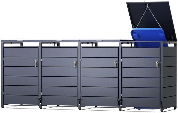 PedBox Mülltonnenbox mit Pedal 4 Mülltonnen Anthrazit Alu verzinkt 286x116 cm